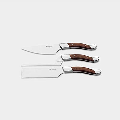 Legnoart Stainless Steel Fromager Cheese Knife 3 Piece Set with Dark Ashwood Handle in Luxury Solid Wooden Box