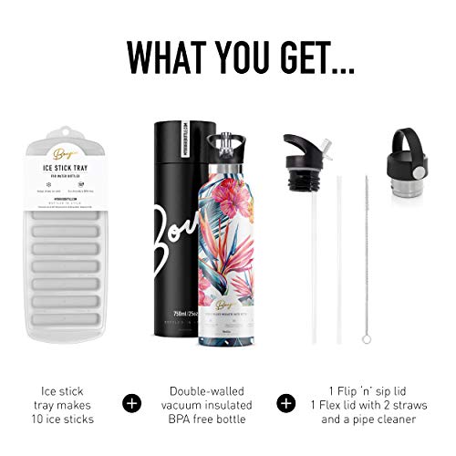 My Bougie Bottle | Hibiscus Stainless Steel Water Bottle With Straw | Pipe Cleaner & Ice Tray Included | Leak-Proof Lid | Double Insulated For Warm & Cold | BPA Free | 25 oz