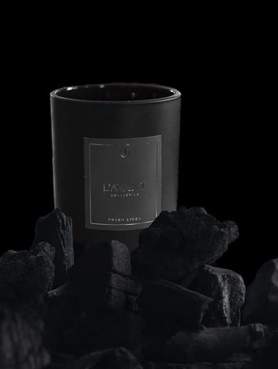 L'AVANT Collective Black Candle | Fresh Linen Scented | Non-Toxic & Paraffin Free in Sophisticated Black Glass | 40 Hours of Burn Time | 8 oz