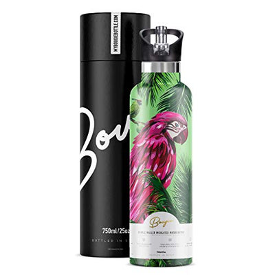 My Bougie Bottle | Macaw Stainless Steel Water Bottle With Straw | Pipe Cleaner & Ice Tray Included | Leak-Proof Lid | Double Insulated For Warm & Cold | BPA Free | 25 oz