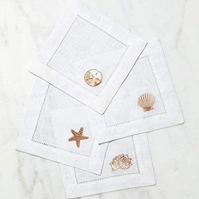 Sferra Beachcomber Embroidered Cocktail Napkins (6" x 6") - Set of 4