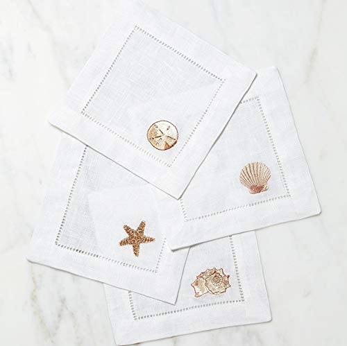 Sferra Beachcomber Embroidered Cocktail Napkins (6" x 6") - Set of 4