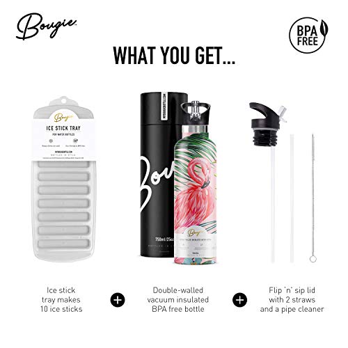 My Bougie Bottle | Flamingo Stainless Steel Water Bottle With Straw | Pipe Cleaner & Ice Tray Included | Leak-Proof Lid | Double Insulated For Warm & Cold | BPA Free | 25 oz