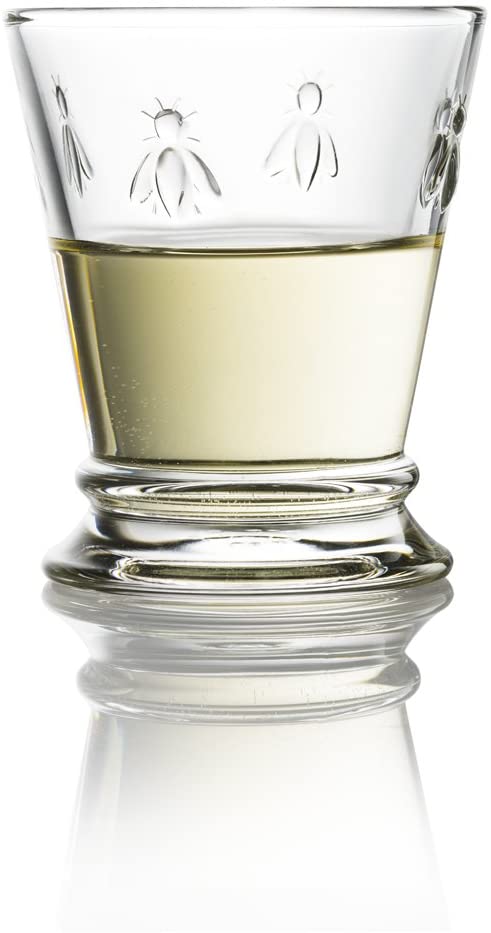 Napoleon Bee Tumblers Set Of 6 - 9 oz - Clear Glass Tumbler w/ The French Bee Embossed Design - Fine French Glassware, Drinking Glasses, Heavy Water Glasses, Dishwasher Safe Juice Glasses