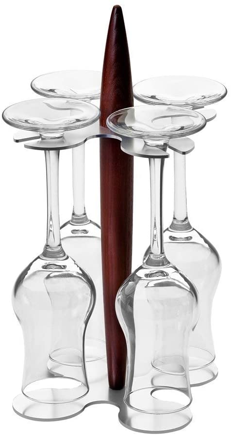 Legnoart Aluminium and Thermo Ashwood Grappa Glass Holder with 4 licuor glasses