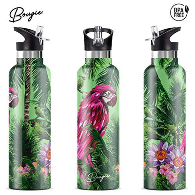 My Bougie Bottle | Macaw Stainless Steel Water Bottle With Straw | Pipe Cleaner & Ice Tray Included | Leak-Proof Lid | Double Insulated For Warm & Cold | BPA Free | 25 oz