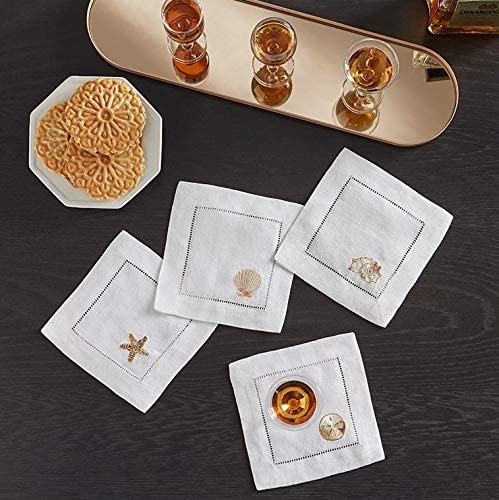 Sferra Beachcomber Embroidered Cocktail Napkins (6" x 6") - Set of 4
