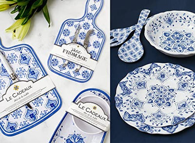 Le Cadeaux Moroccan Blue Melamine Cheese Board and Laguiole Cheese Knife Gift Set