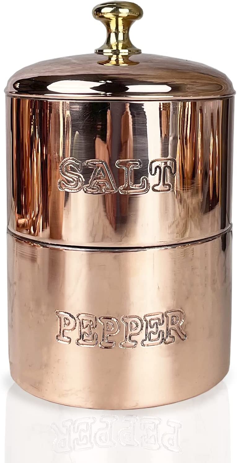 Coppermill Kitchen | Vintage Inspired Salt & Pepper Cellar | Authentic Copper & Brass | Tin-Lined | Brass Knob