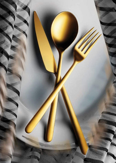 Mepra Linea Ice Oro Cutlery Set – [5 Piece Set], Brushed Golden Finish, Dishwasher Safe Cutlery for Fine Dining