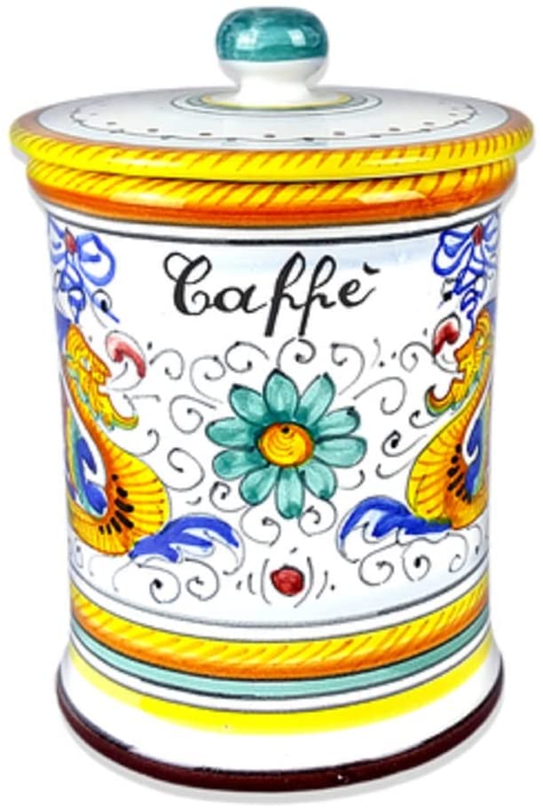 Deruta Italy by Gute | Raffaellesco Coffee Jar | Handcrafted & Handpainted Italian Ceramics | Authentic Italian Pottery Handmade in Deruta, Italy