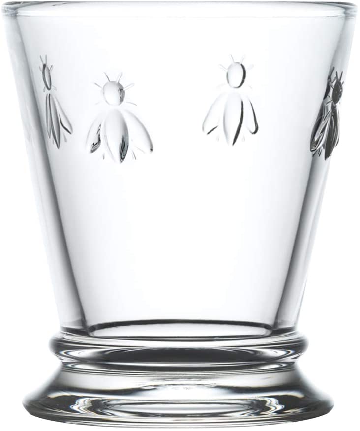 Napoleon Bee Tumblers Set Of 6 - 9 oz - Clear Glass Tumbler w/ The French Bee Embossed Design - Fine French Glassware, Drinking Glasses, Heavy Water Glasses, Dishwasher Safe Juice Glasses