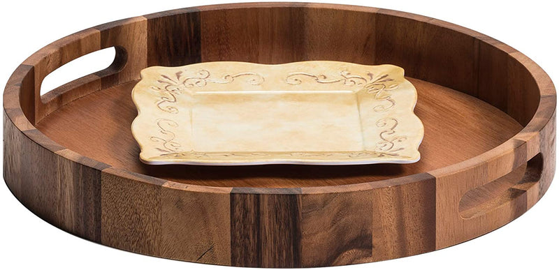 Kalmar Home Round Serving Tray | Charcuterie Board | Acacia Wood | Environmentally Friendly | 15 in