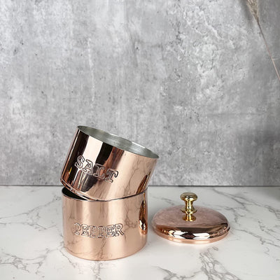Coppermill Kitchen | Vintage Inspired Salt & Pepper Cellar | Authentic Copper & Brass | Tin-Lined | Brass Knob