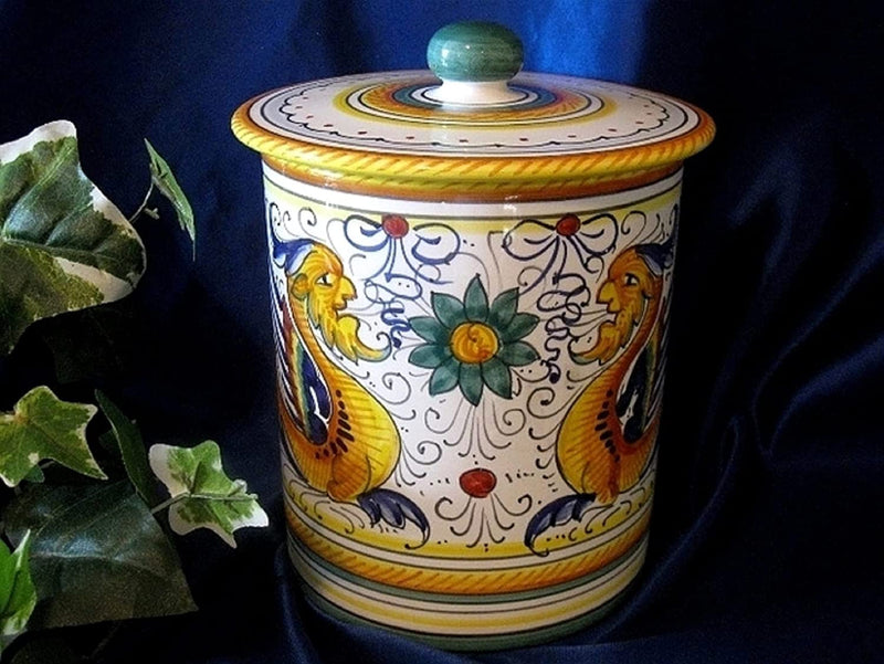 Deruta Italy by Gute | Raffaellesco Coffee Jar | Handcrafted & Handpainted Italian Ceramics | Authentic Italian Pottery Handmade in Deruta, Italy