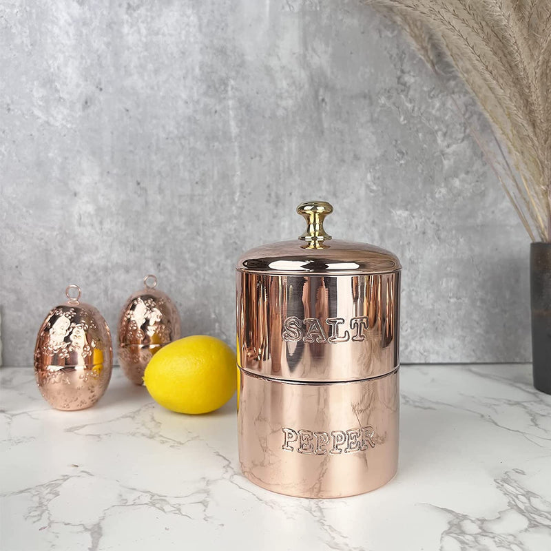 Coppermill Kitchen | Vintage Inspired Salt & Pepper Cellar | Authentic Copper & Brass | Tin-Lined | Brass Knob