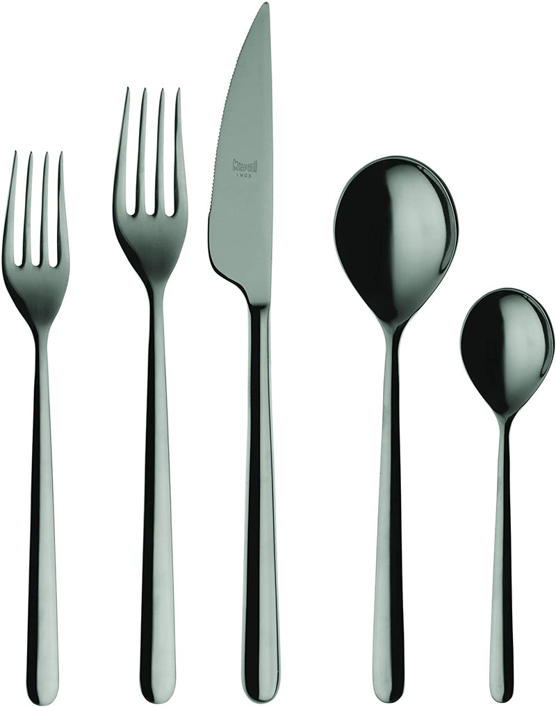 Mepra Linea Oro Nero Cutlery Set – [5 Piece Set], Polished Black Finish, Dishwasher Safe Cutlery for Fine Dining