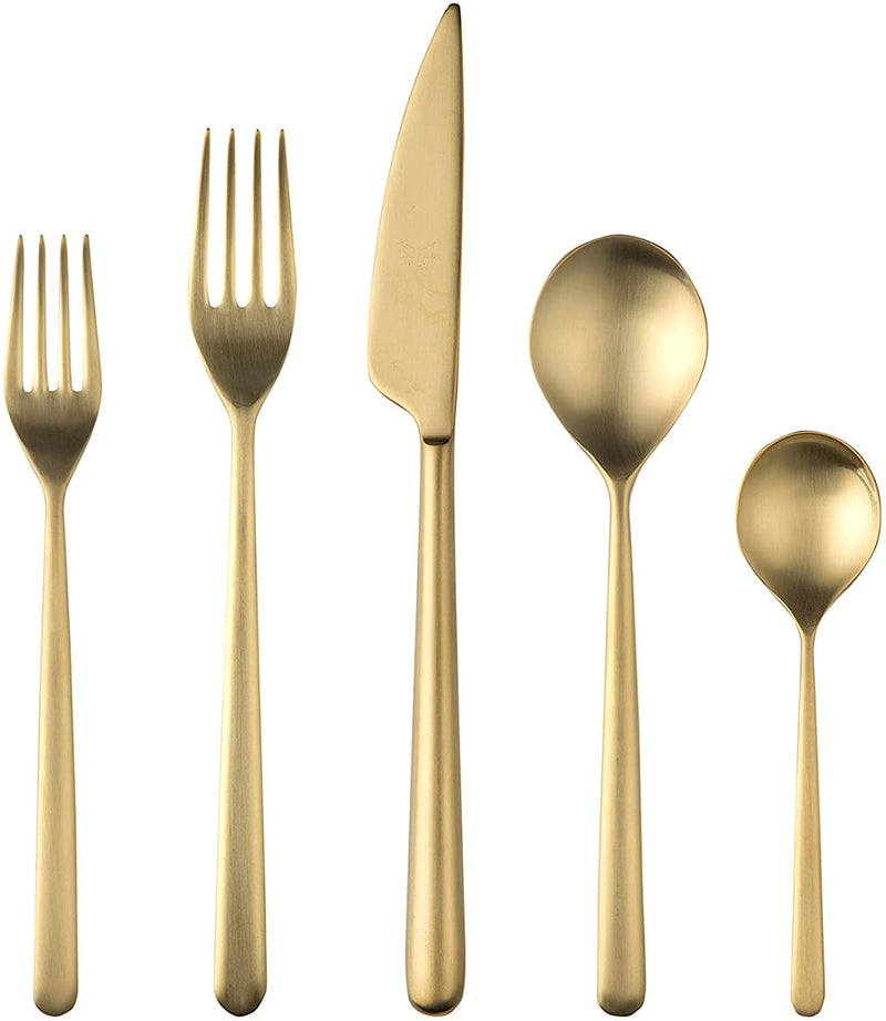 Mepra Linea Ice Oro Cutlery Set – [5 Piece Set], Brushed Golden Finish, Dishwasher Safe Cutlery for Fine Dining