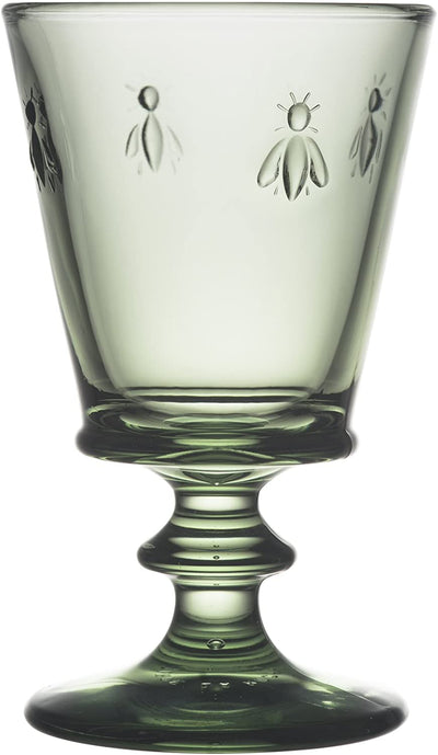La Rochère Vintage Green Fine French Glassware Embossed with the Iconic French Napoleon Bee 9-ounce Wine Glass, Set of 6