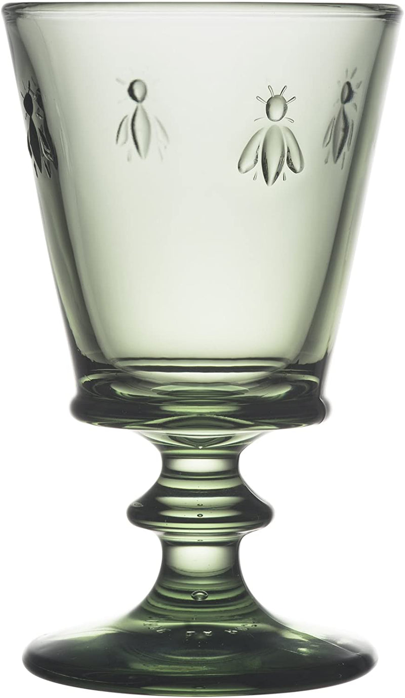 La Rochère Vintage Green Fine French Glassware Embossed with the Iconic French Napoleon Bee 9-ounce Wine Glass, Set of 6