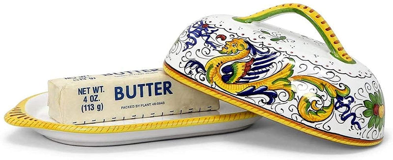 Deruta Italy by Gute | Raffaellesco Butter Dish | Handcrafted & Handpainted Italian Ceramics | Authentic Italian Pottery Handmade in Deruta, Italy