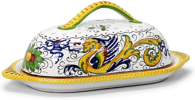 Deruta Italy by Gute | Raffaellesco Butter Dish | Handcrafted & Handpainted Italian Ceramics | Authentic Italian Pottery Handmade in Deruta, Italy