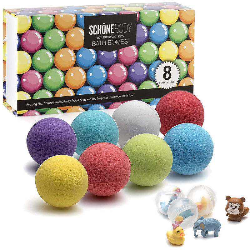 XXL Kids Toy Bath Bombs - XL 8 Surprise Aromatics Kids Surprise Bath Bomb Bath Toy By Schöne Body 100g 8 Set - Kid Safe, Gender Neutral with Organic Essential Oils