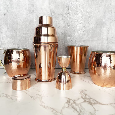 Coppermill Kitchen | Vintage Inspired Cocktail Shaker | Authentic Copper & Brass | 1900s Art Deco Design | Engine Turn Pattern | 2 cups/473 ml