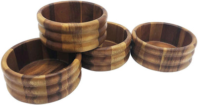 Kalmar Home Acacia Wood Four Individual 6-Inch Ribbed Salad Bowls