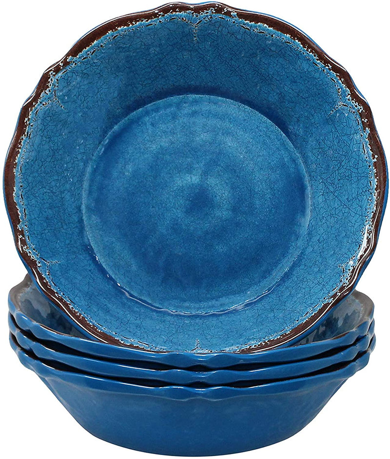 Le Cadeaux Melamine 7.5 Inch Cereal Bowl Set of 4, Antiqua Blue