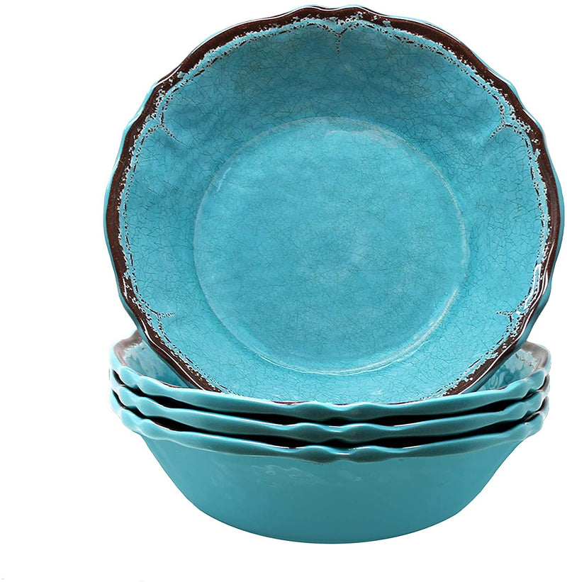 Le Cadeaux Melamine 7.5 Inch Cereal Bowl Set of 4, Antiqua Turquoise
