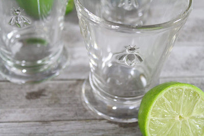 Napoleon Bee Tumblers Set Of 6 - 9 oz - Clear Glass Tumbler w/ The French Bee Embossed Design - Fine French Glassware, Drinking Glasses, Heavy Water Glasses, Dishwasher Safe Juice Glasses