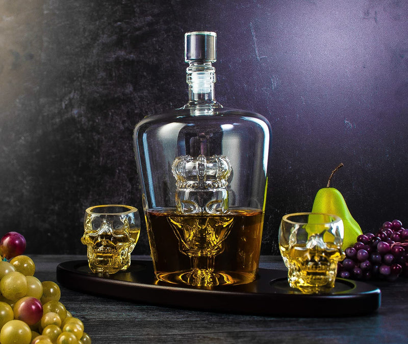 Skull Crown Decanter in Bottle Skull Head with 2 Skull Glasses by The Wine Savant 750ml