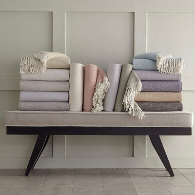 Sferra Celine Herringbone, 100% Cotton Throw Blanket - Cadet
