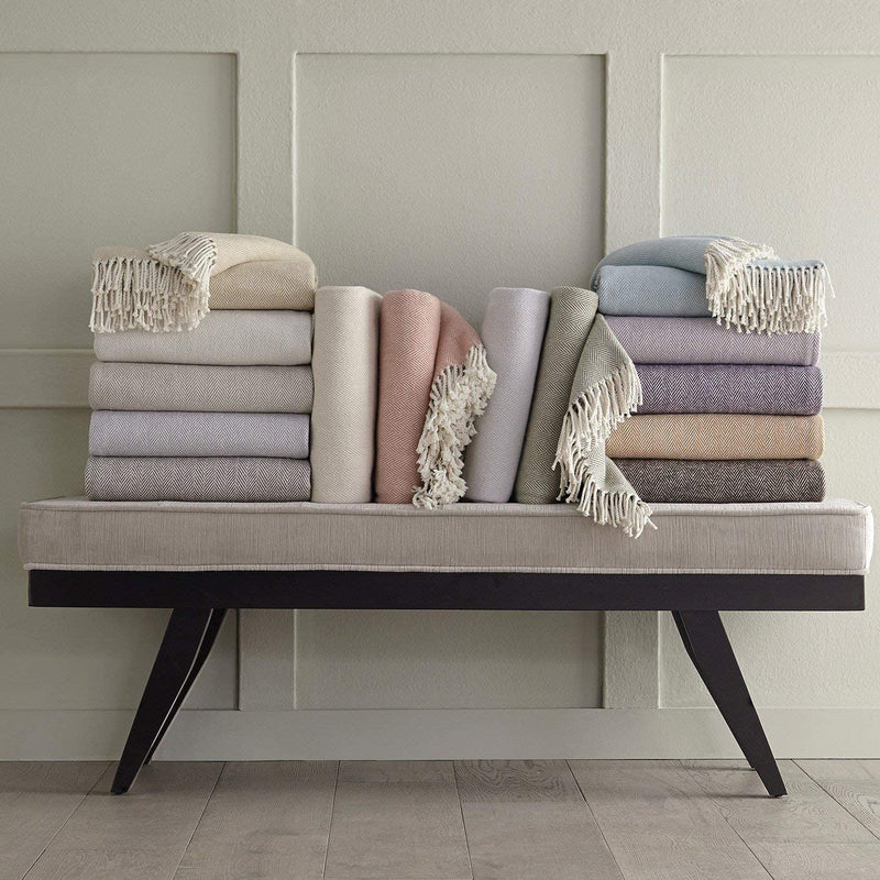 Sferra Celine Herringbone, 100% Cotton Throw Blanket - Cadet
