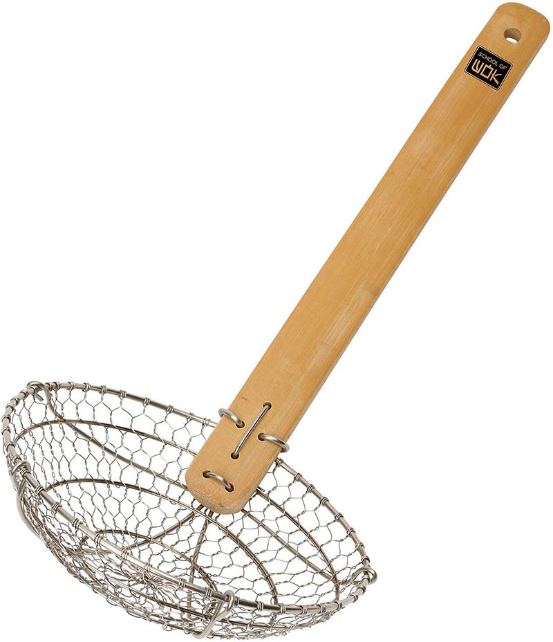 School of Wok "Birds Nest" | Wok Strainer | Stainless Steel Wok Accesory | Bamboo Handle | High Quality Wire | Use to Fry, Poach, & Boil