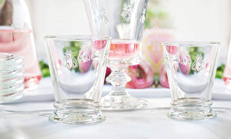 Napoleon Bee Tumblers Set Of 6 - 9 oz - Clear Glass Tumbler w/ The French Bee Embossed Design - Fine French Glassware, Drinking Glasses, Heavy Water Glasses, Dishwasher Safe Juice Glasses