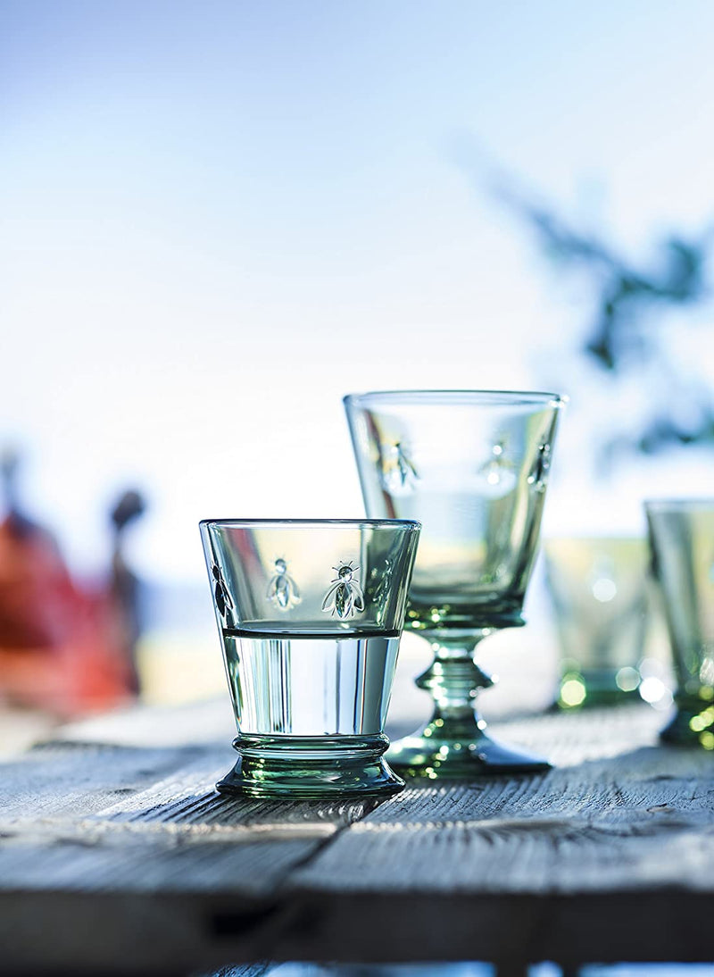 La Rochère Vintage Green Fine French Glassware Embossed with the Iconic French Napoleon Bee 9-ounce Wine Glass, Set of 6