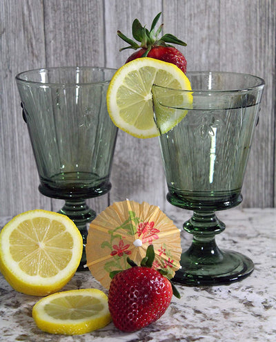 La Rochère Vintage Green Fine French Glassware Embossed with the Iconic French Napoleon Bee 9-ounce Wine Glass, Set of 6