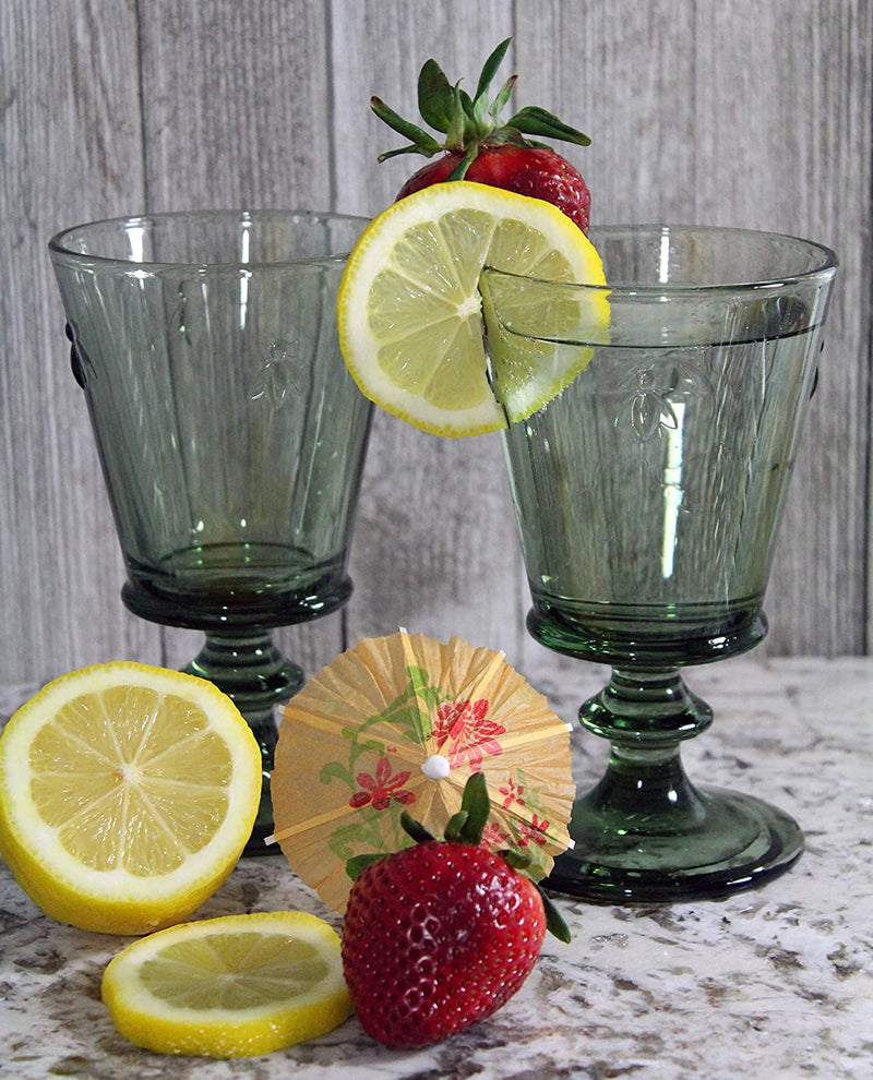 La Rochère Vintage Green Fine French Glassware Embossed with the Iconic French Napoleon Bee 9-ounce Wine Glass, Set of 6