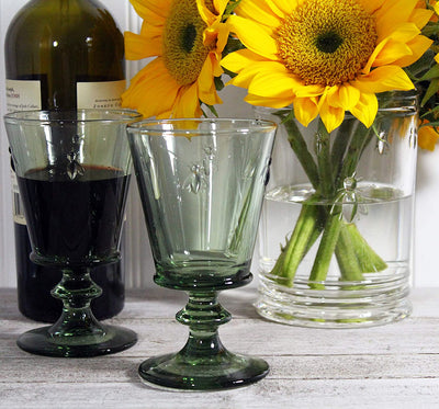 La Rochère Vintage Green Fine French Glassware Embossed with the Iconic French Napoleon Bee 9-ounce Wine Glass, Set of 6