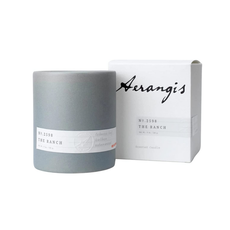 Aerangis Candle The Ranch - Aromatherapy, Long Lasting Candles, Decorative Home Fragrance Decor Gift - 50 Hour Burn Time Notes of Tobacco, Leather, Cypress, Pepper, Patchouli, Sandalwood (No.2598)