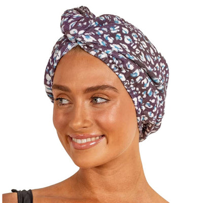 LOUVELLE Stylish RIVA Luxury Hair Towel Wrap Turban Style Reusable, Anti Frizz, Super Absorbent for All Hair Types (Denim Leopard)