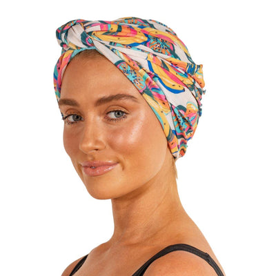 LOUVELLE Stylish DAHLIA Luxury Shower Cap Turban Style Reusable with 100% Waterproof Lining and Quick Dry Fabric (Tutti Frutti) - One of Oprah's Favorite Things