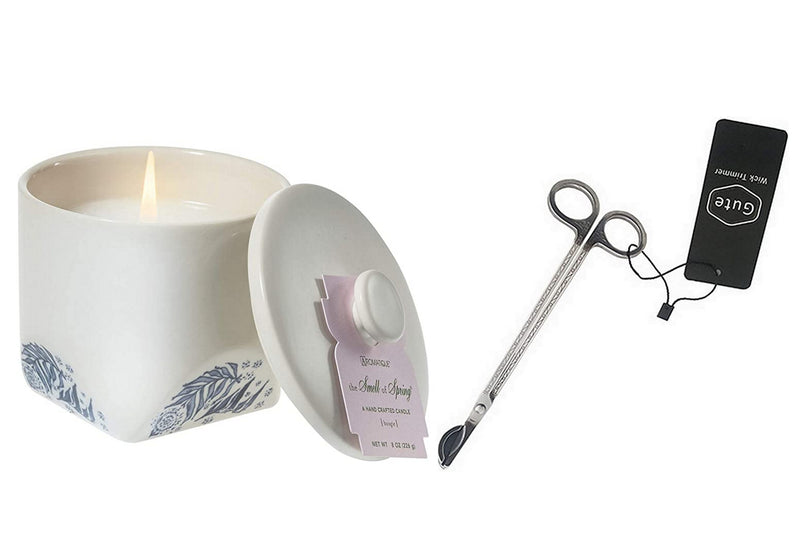 Aromatique The Smell of Spring Ceramic LTD Edition Candle Featuring a Gute Wick Cutter (2 Piece Bundle) (Small)