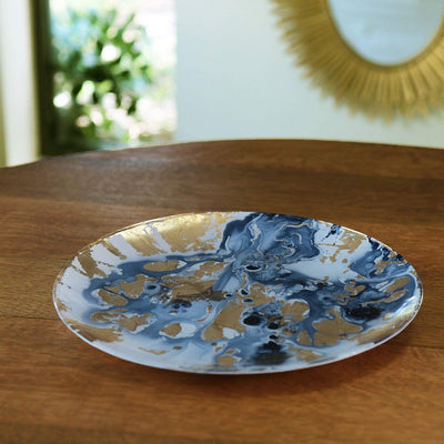 Beatriz Ball New Orleans Glass Blue and Gold Marble Large Round Platter