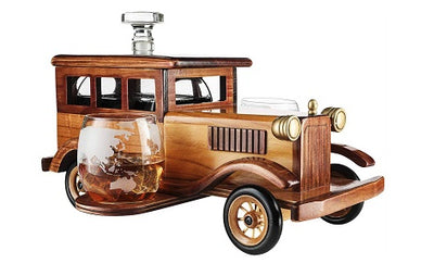 The Wine Savant Old Fashioned Car Whiskey Decanter Set with 2 Glasses