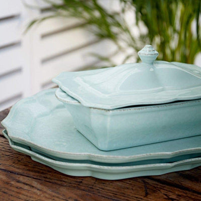 Casafina Stoneware Ceramic Impressions Collection Rect. Covered Casserole 12.75'' x 7.25'' H5.5'' 62.5oz Robins Egg Blue