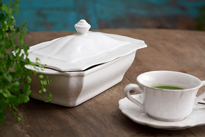 Casafina Stoneware Ceramic Impressions Collection Rect. Covered Casserole 12.75'' x 7.25'' H5.5'' 62.5oz Robins Egg Blue