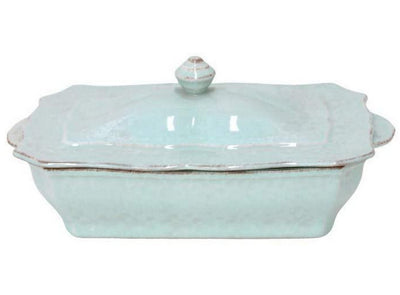 Casafina Stoneware Ceramic Impressions Collection Rect. Covered Casserole 12.75'' x 7.25'' H5.5'' 62.5oz Robins Egg Blue